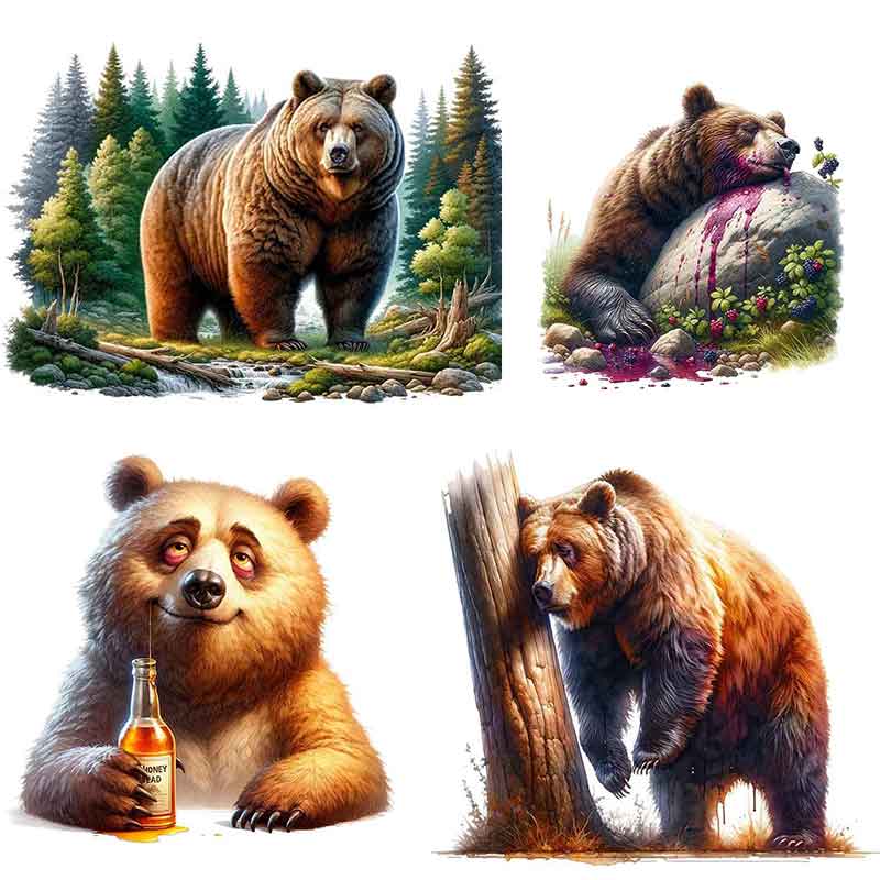 Home Bathroom Tiles Design - Whimsical Drunk Bear Stickers-Humorous Art Design