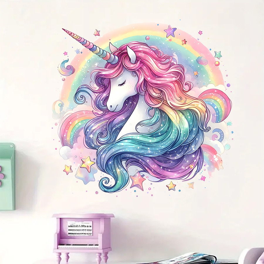 Home One Bathroom - 1Pc Charming Unicorn and Rainbow Wall