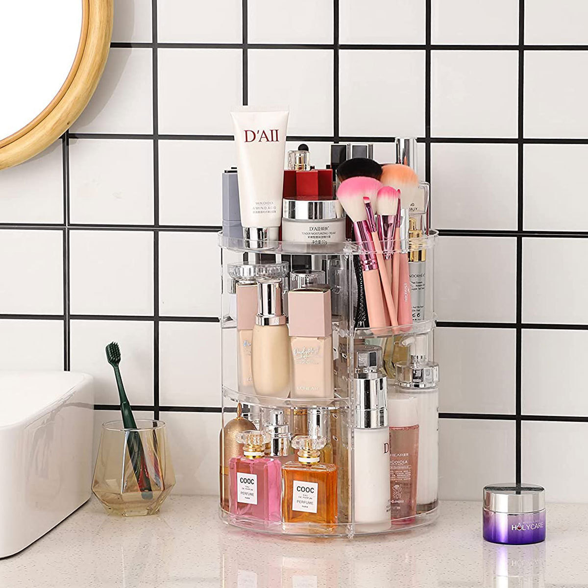 Home Goods Bathroom Cabinets - 360-Degree Rotating Cosmetic Storage Rack (with