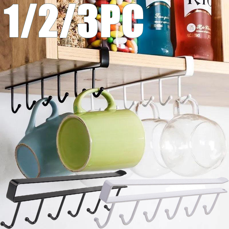 Home Goods Bathroom Cabinets - 1/2/3PC 6 Hooks Kitchen Cabinet Storage