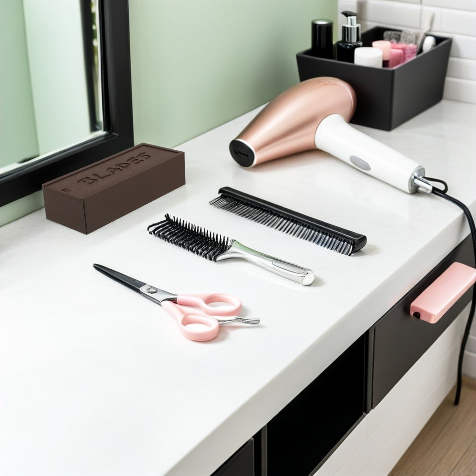Home One Bathroom - Double Compartment Brown Blade Storage Plastic