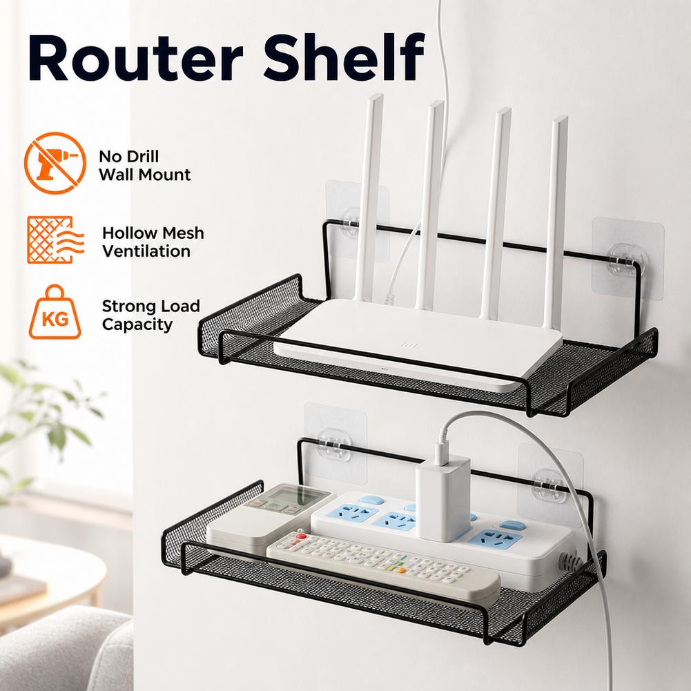 Home Bathroom Shelf - Stainless Steel Wall-Mounted Router Shelf No
