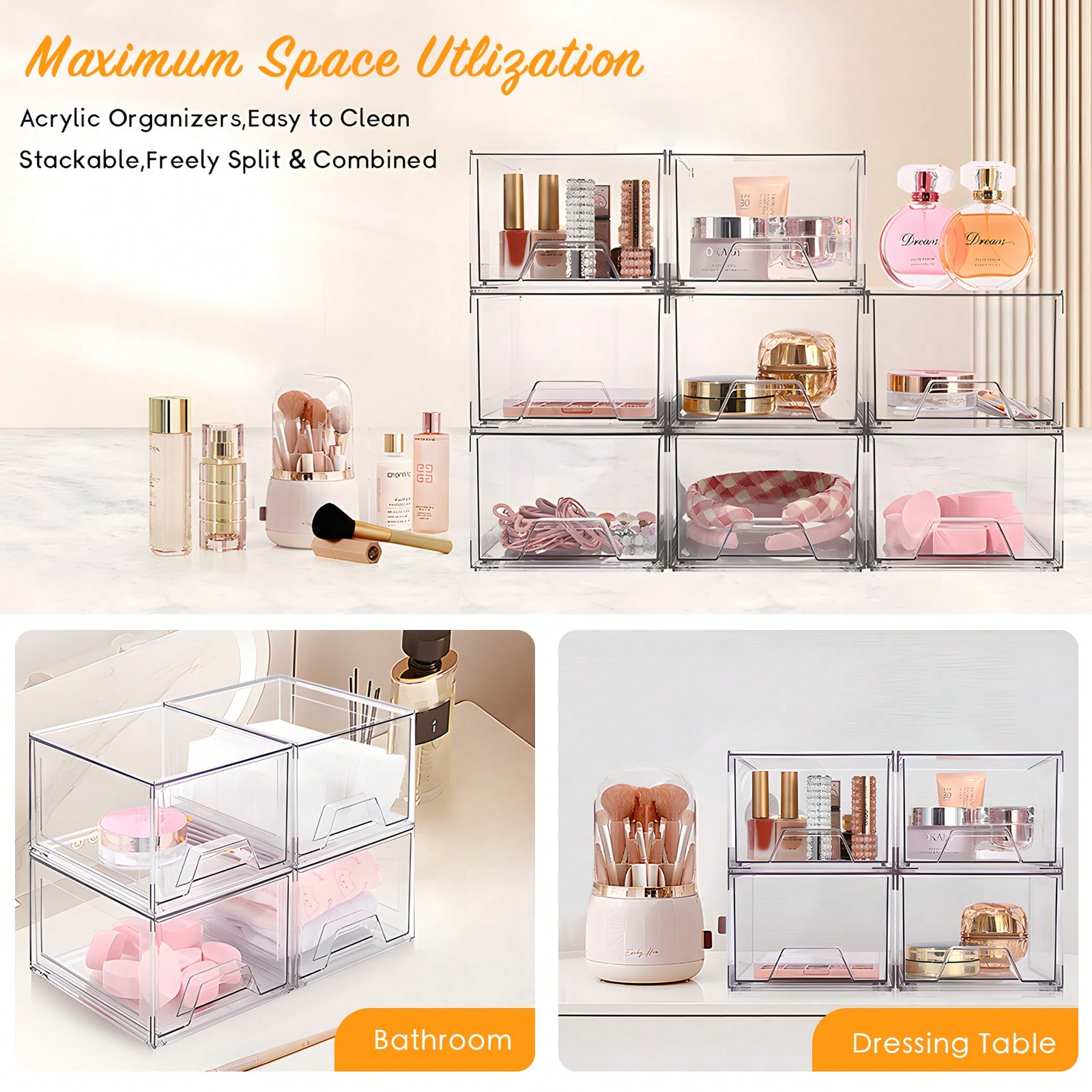 2/4 Pack Stackable Makeup Orga - Home Goods Bathroom Cabinets recension och pris
